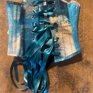 ABSTRACT BRUSHED OPAL BLUE AND SAND WASPIE CORSET